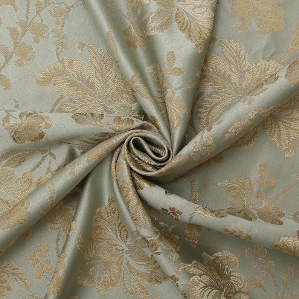 Grey Jacquard Floral Luxury Satin Curtain Fabric