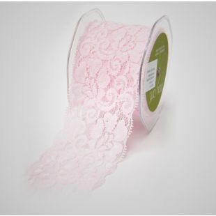 Pink 2.5 Inch Elastic Stretch Floral Ribbon [1 Metre]