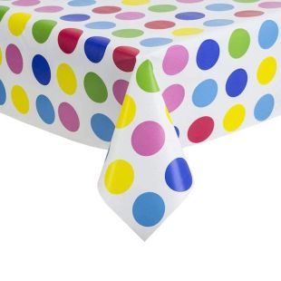 Novelty Print PVC Oilcloth Vinyl Kitchen Tablecloths Fabric [Multi Coloured Dots Large]