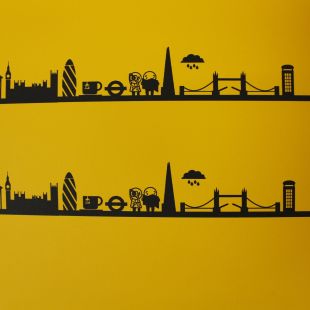 Yellow Sights of London Motif printed Vinyl Faux Leather