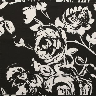 100% Cotton Black White Roses Cushion Panel Fabric