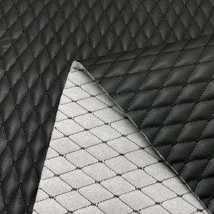 Black Small Diamond Stitch 6mm Scrim Foam Backed Leather - Black with Black Stitch