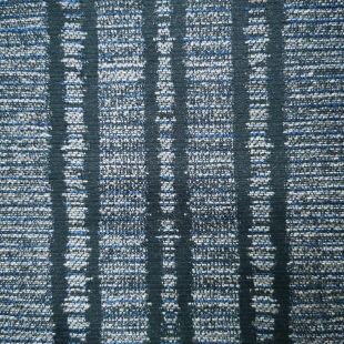 Wide Striped Navy Melange Chenille Upholstery Fabric